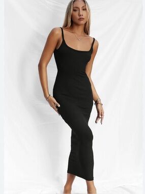 All Things Golden Luxe Rib Low Back Midi Dress